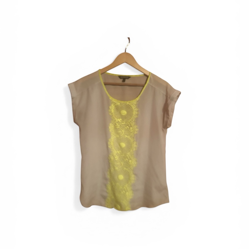 Express Gray and Neon Green Lace Lightweight Top Women’s Size Medium
